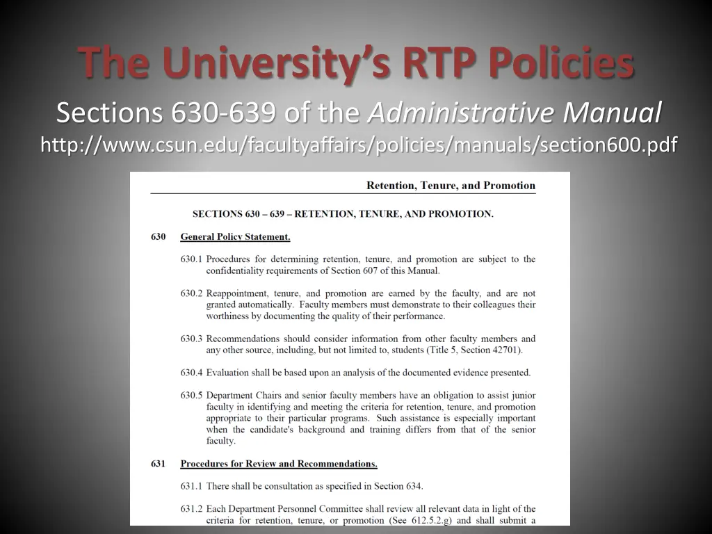 the university s rtp policies sections