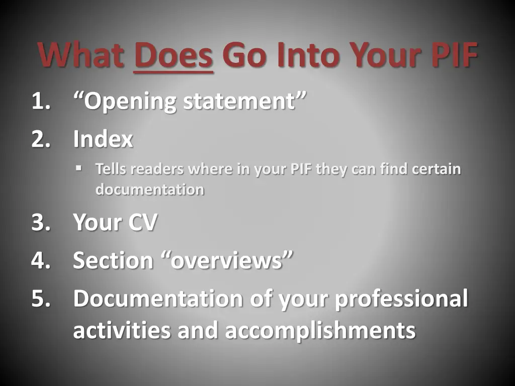 what does go into your pif 1 opening statement