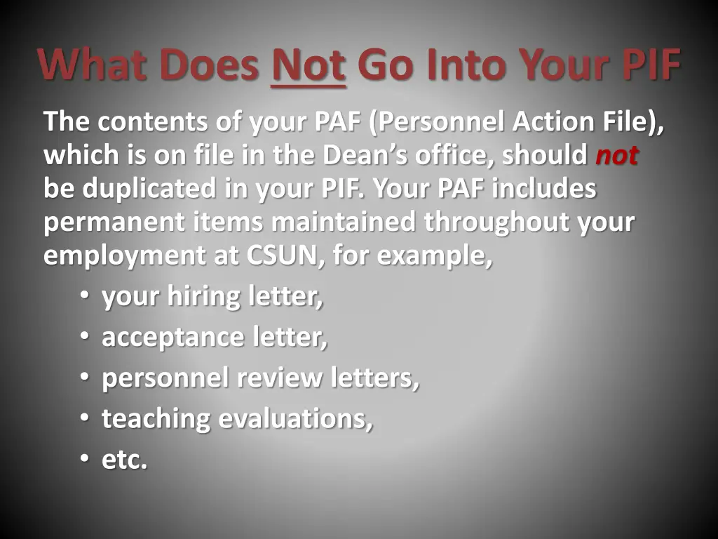 what does not go into your pif