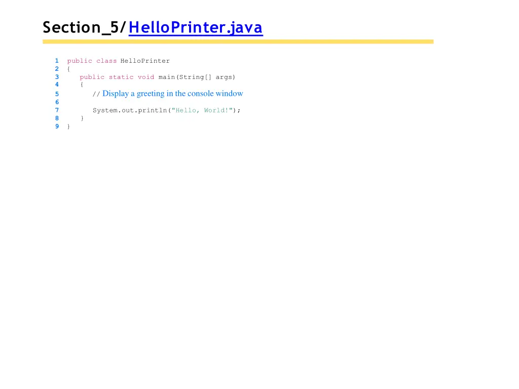 section 5 helloprinter java