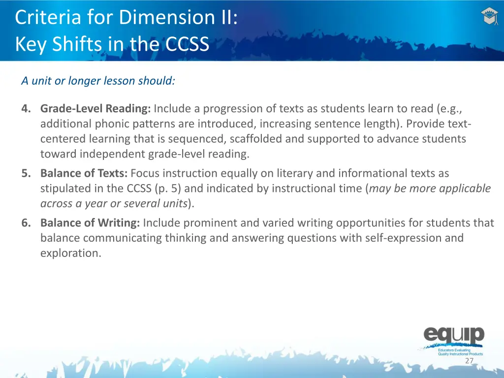 criteria for dimension ii key shifts in the ccss 1