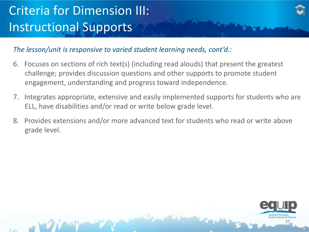 criteria for dimension iii instructional supports 1