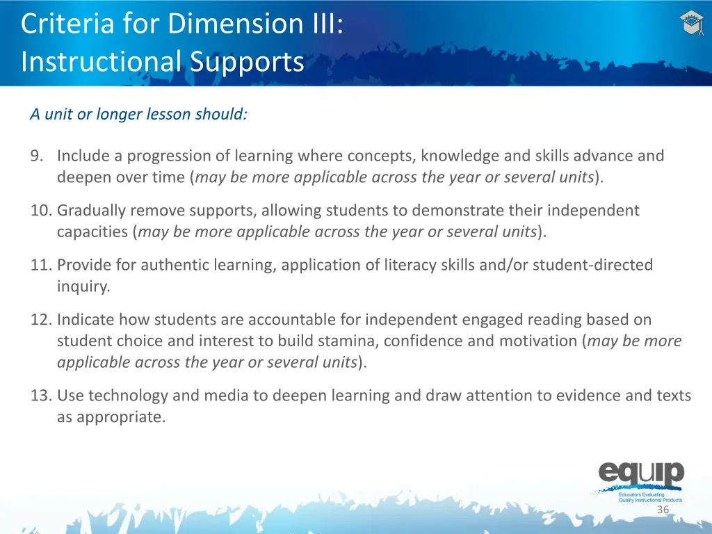 criteria for dimension iii instructional supports 2