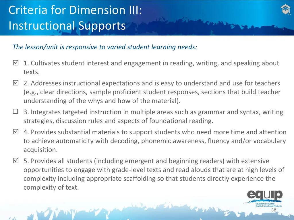 criteria for dimension iii instructional supports 3