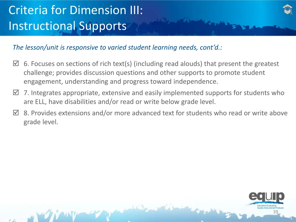 criteria for dimension iii instructional supports 4