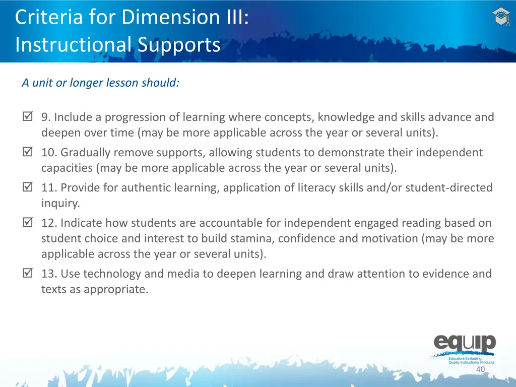 criteria for dimension iii instructional supports 5