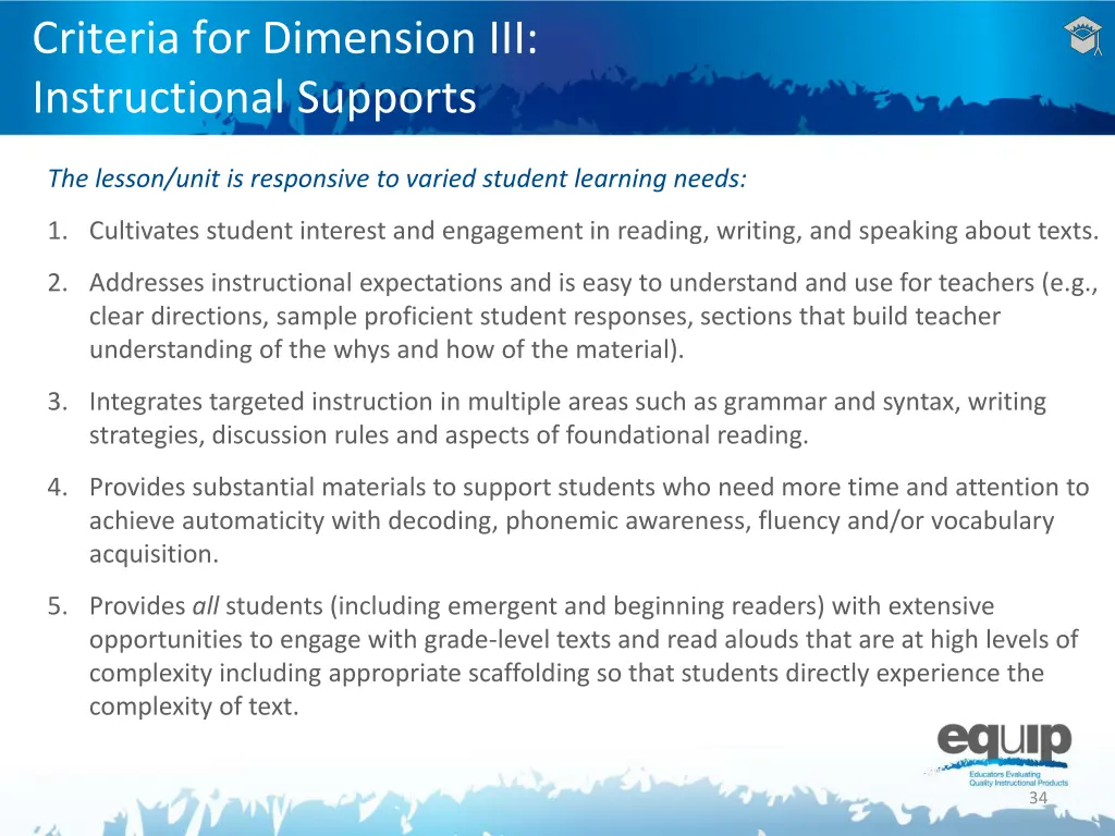 criteria for dimension iii instructional supports