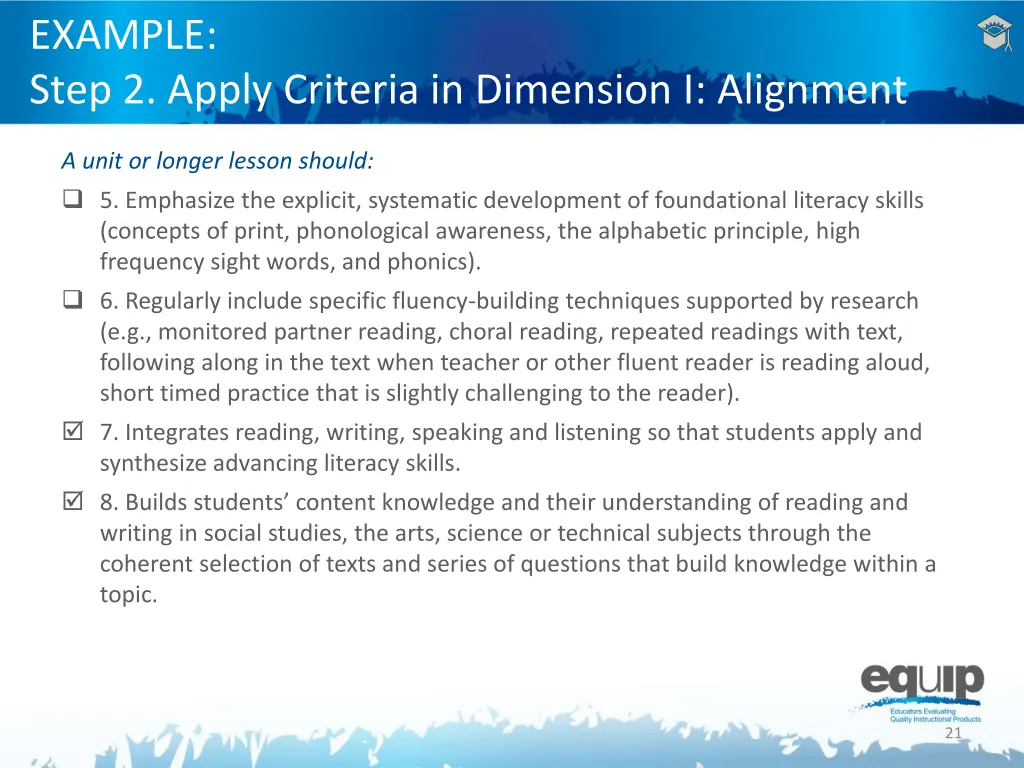 example step 2 apply criteria in dimension 1