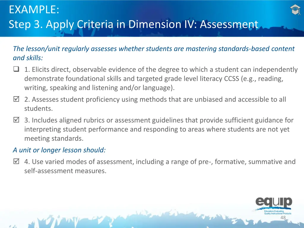 example step 3 apply criteria in dimension 10