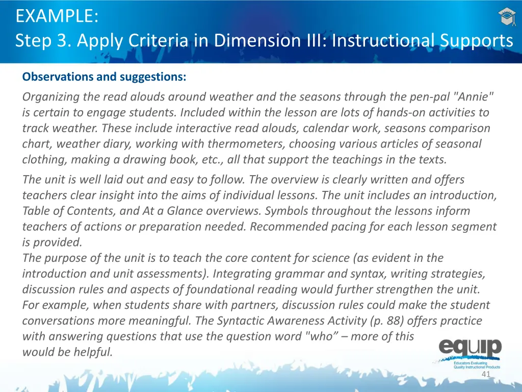 example step 3 apply criteria in dimension 5