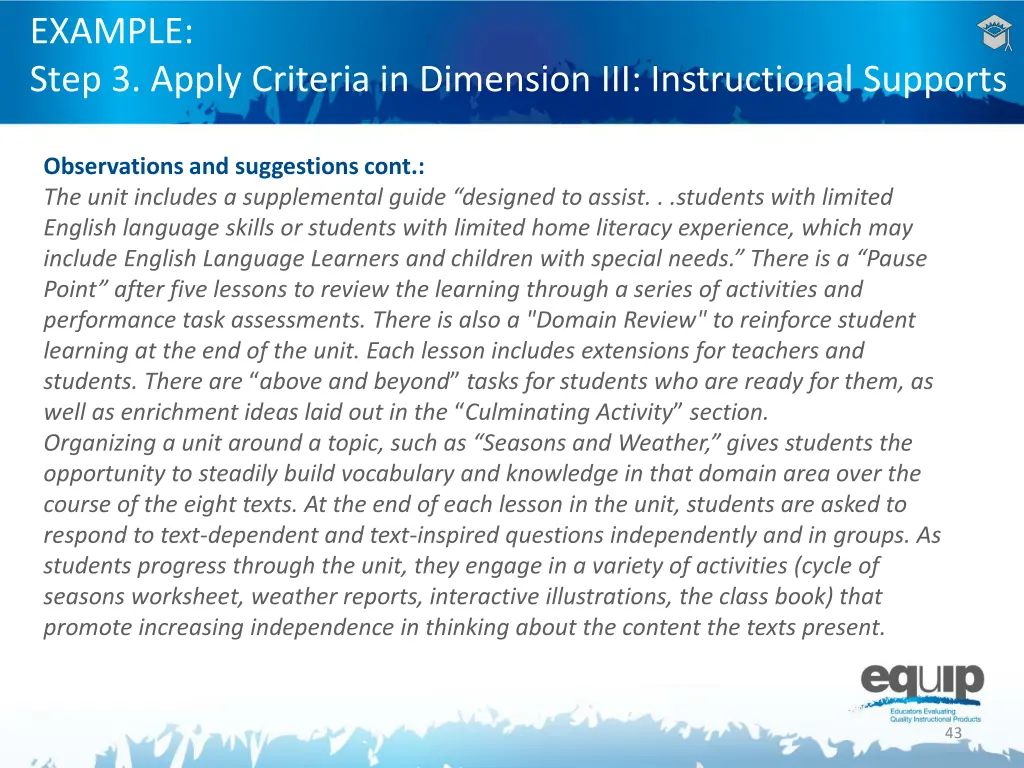 example step 3 apply criteria in dimension 7