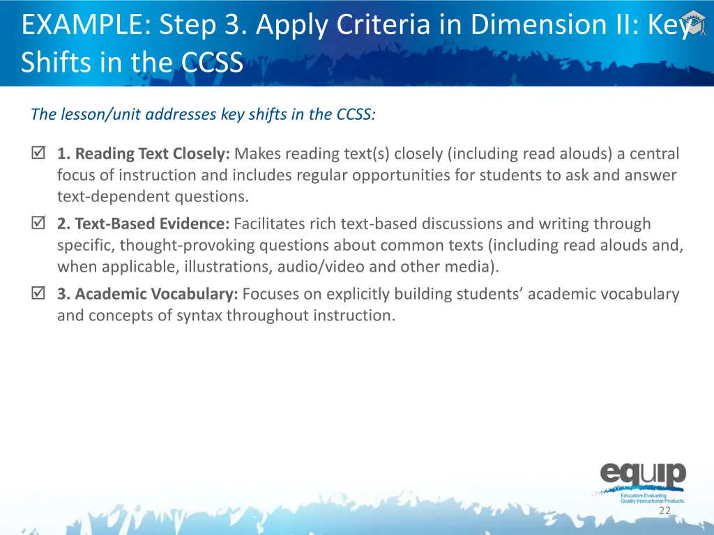 example step 3 apply criteria in dimension