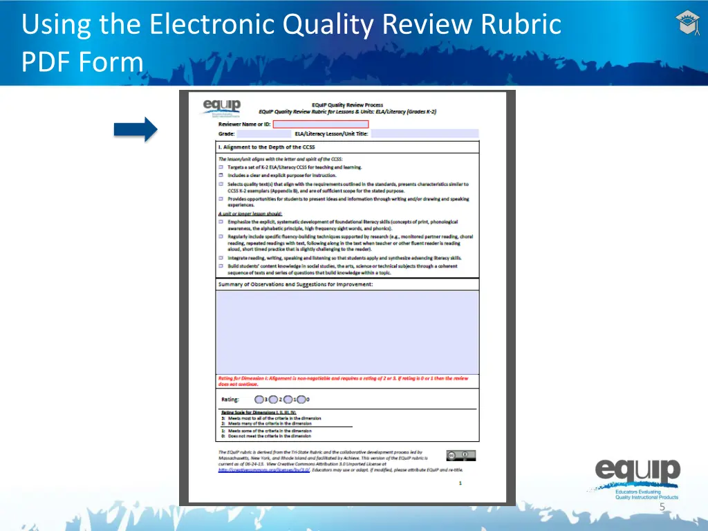 using the electronic quality review rubric