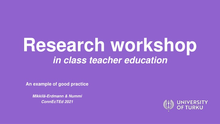 research workshop in class teacher education