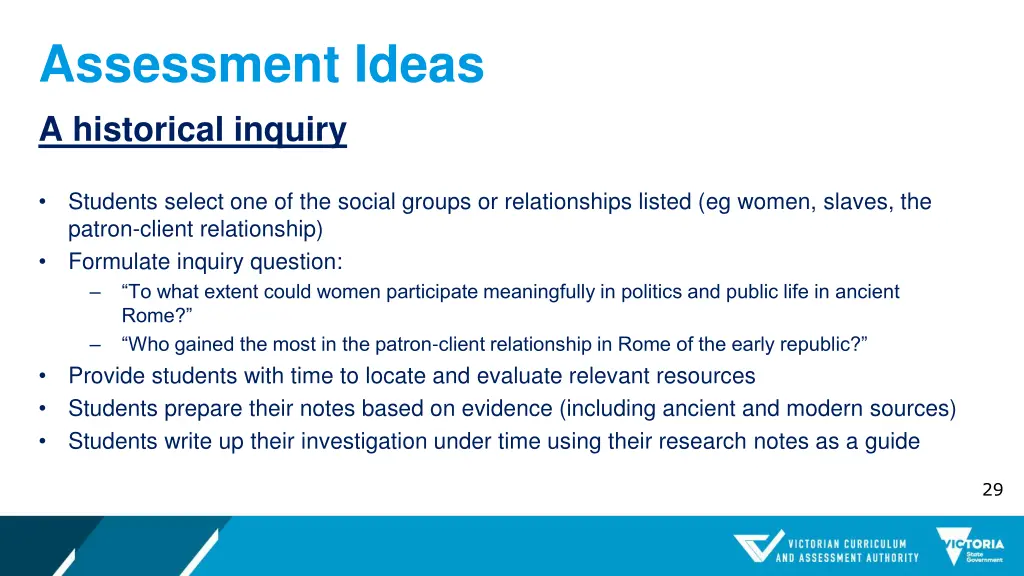 assessment ideas a historical inquiry