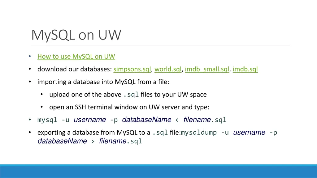 mysql on uw