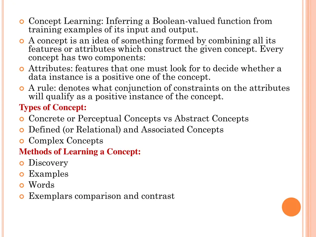 concept learning inferring a boolean valued