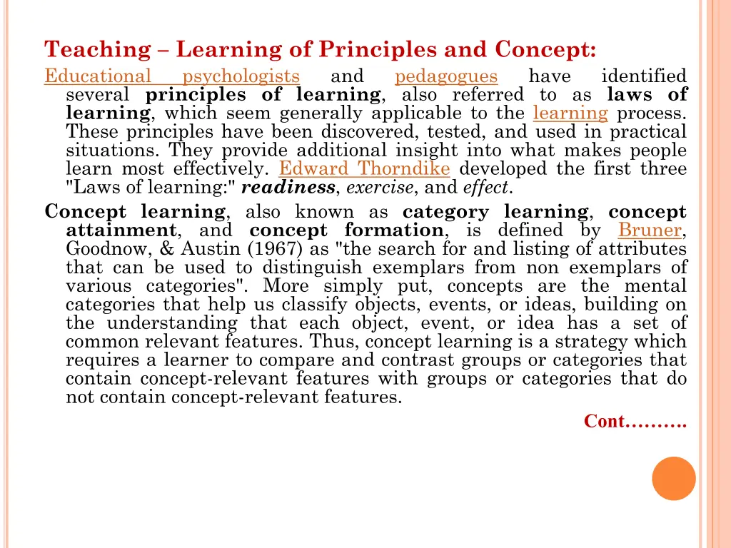 teaching learning of principles and concept