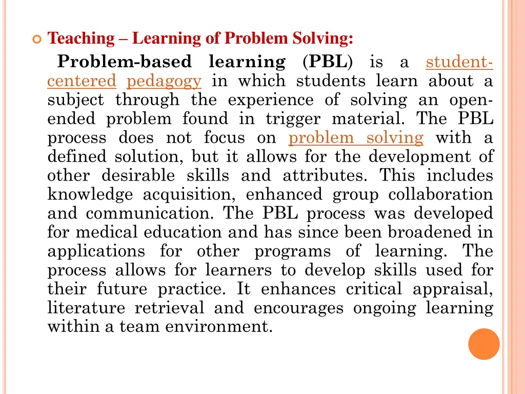 teaching learning of problem solving problem