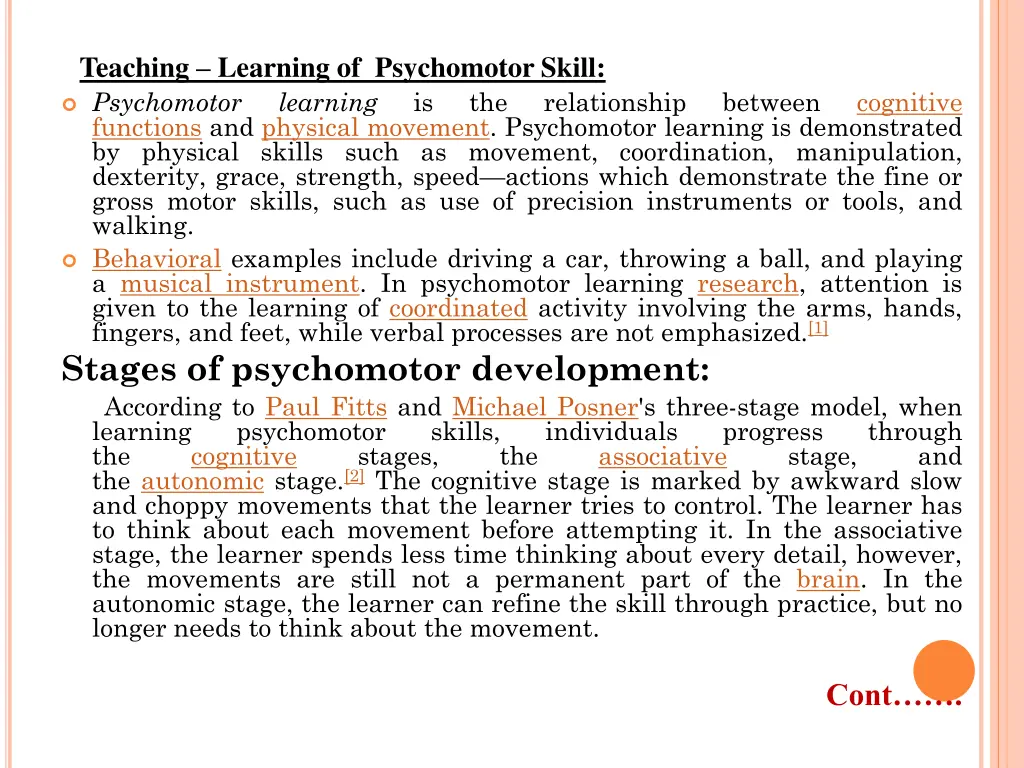 teaching learning of psychomotor skill