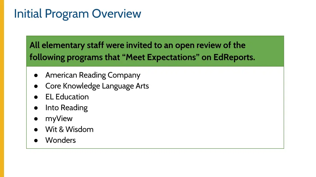 initial program overview