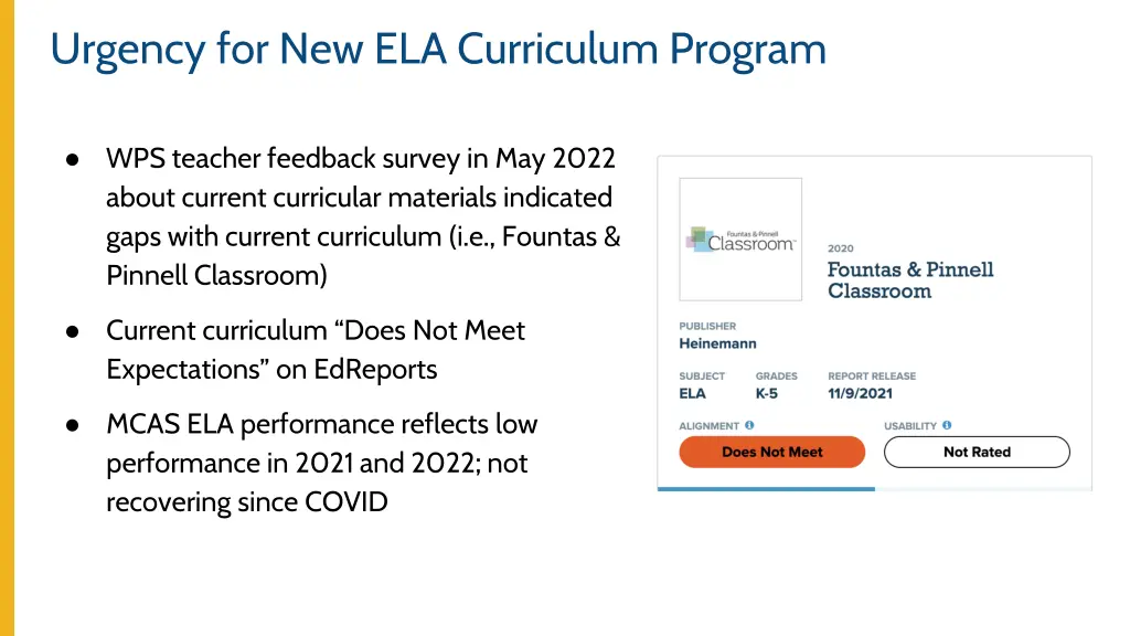 urgency for new ela curriculum program