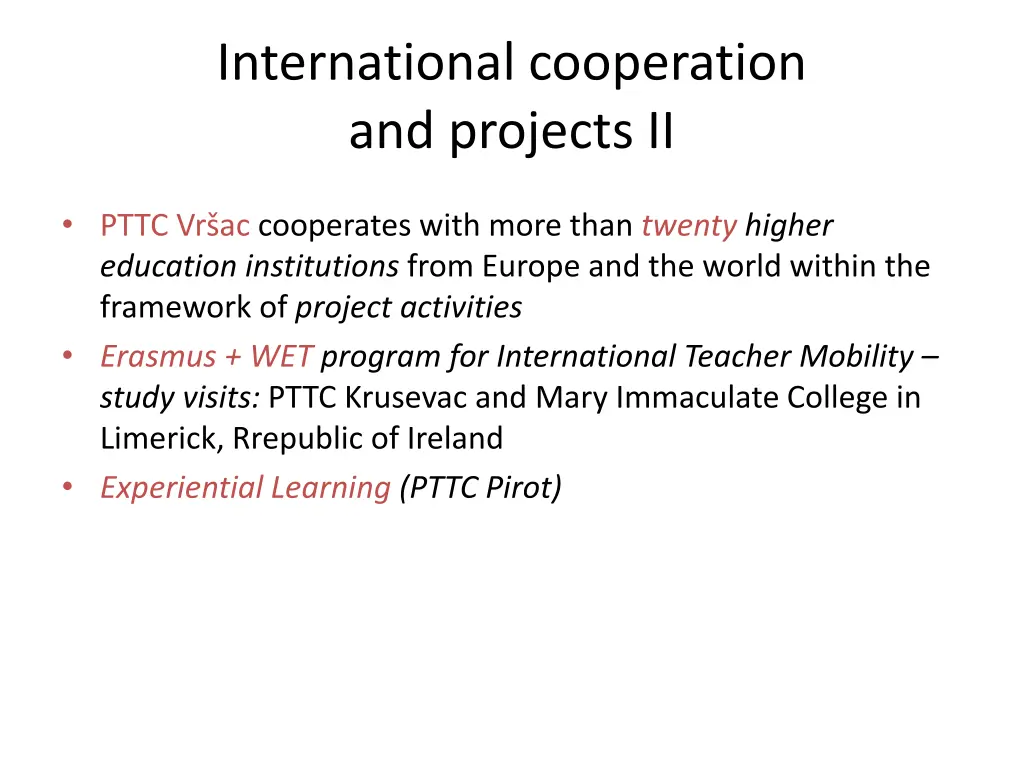 international cooperation and projects ii