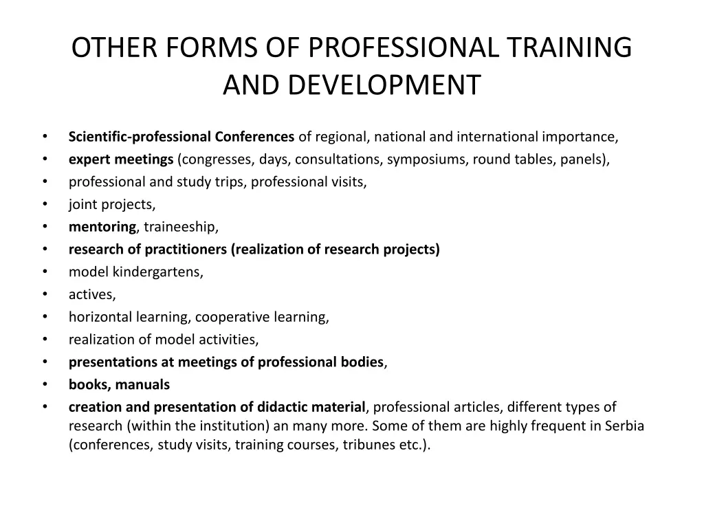 other forms of professional training