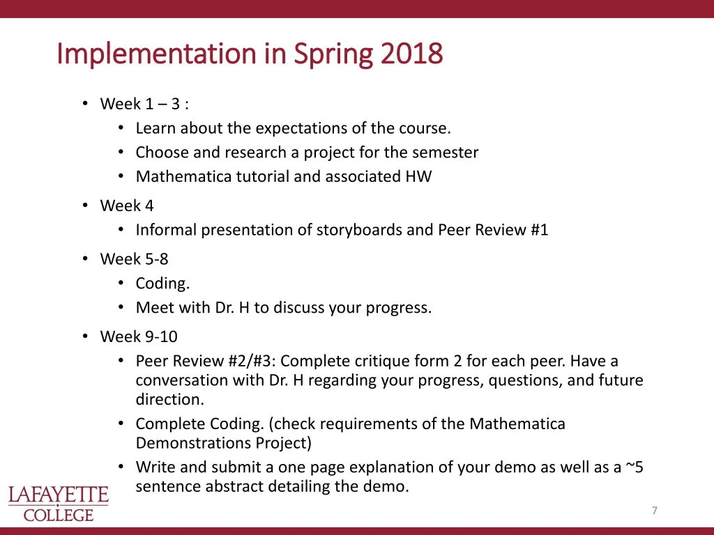 implementation in spring 2018 implementation