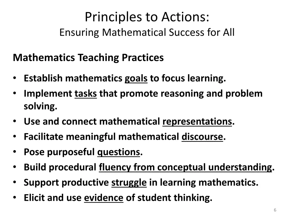 principles to actions ensuring mathematical 1