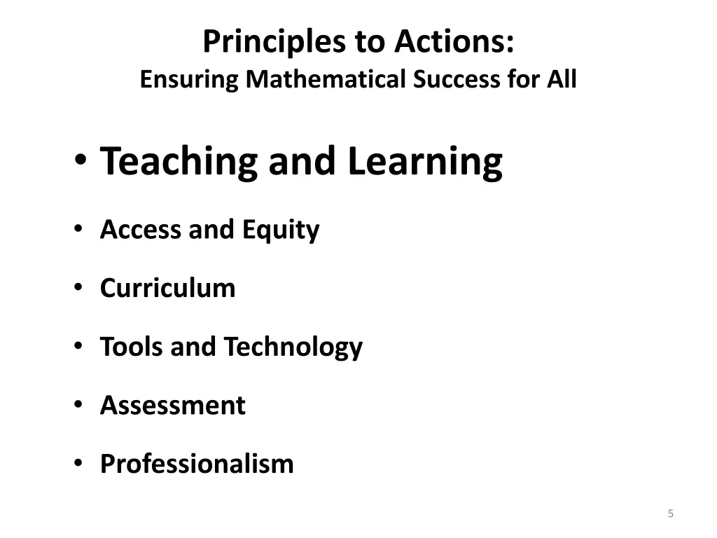 principles to actions ensuring mathematical