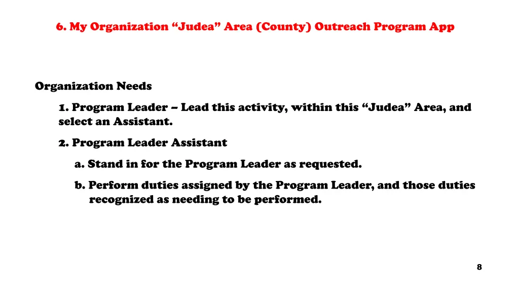 6 my organization judea area county outreach 7