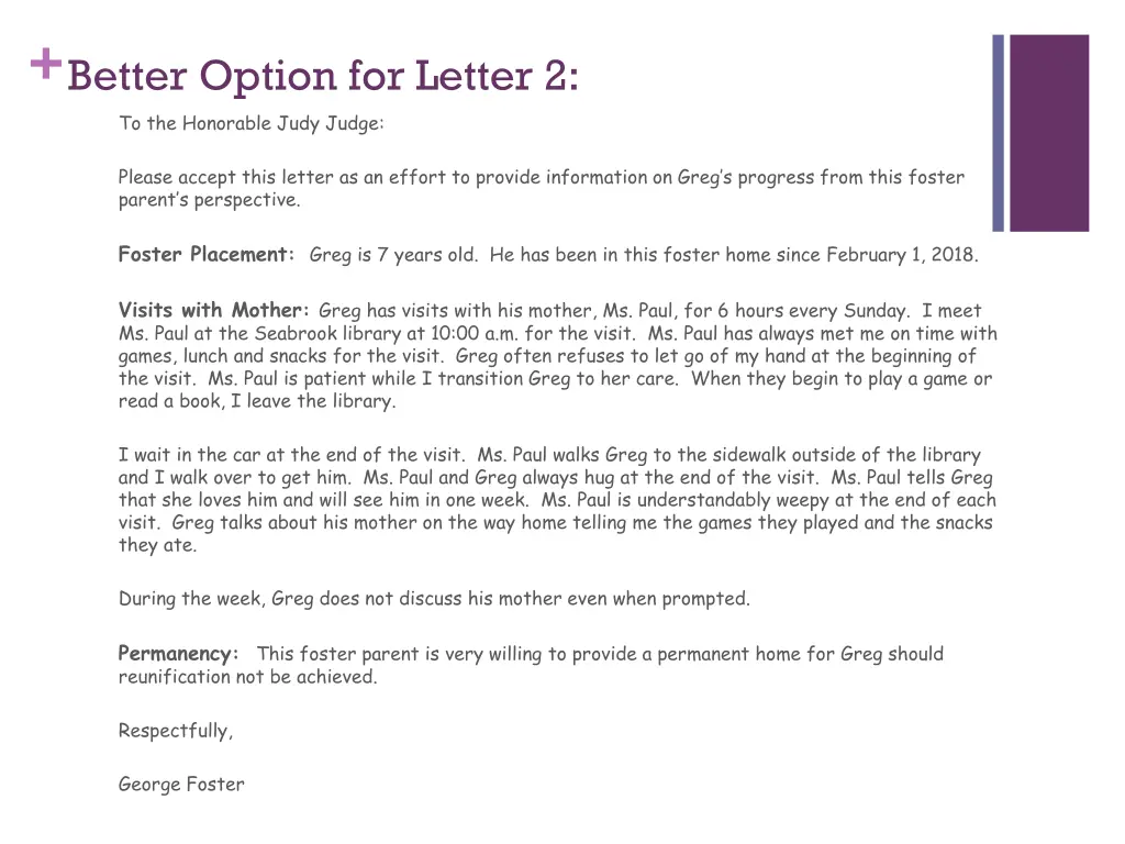 better option for letter 2 to the honorable judy