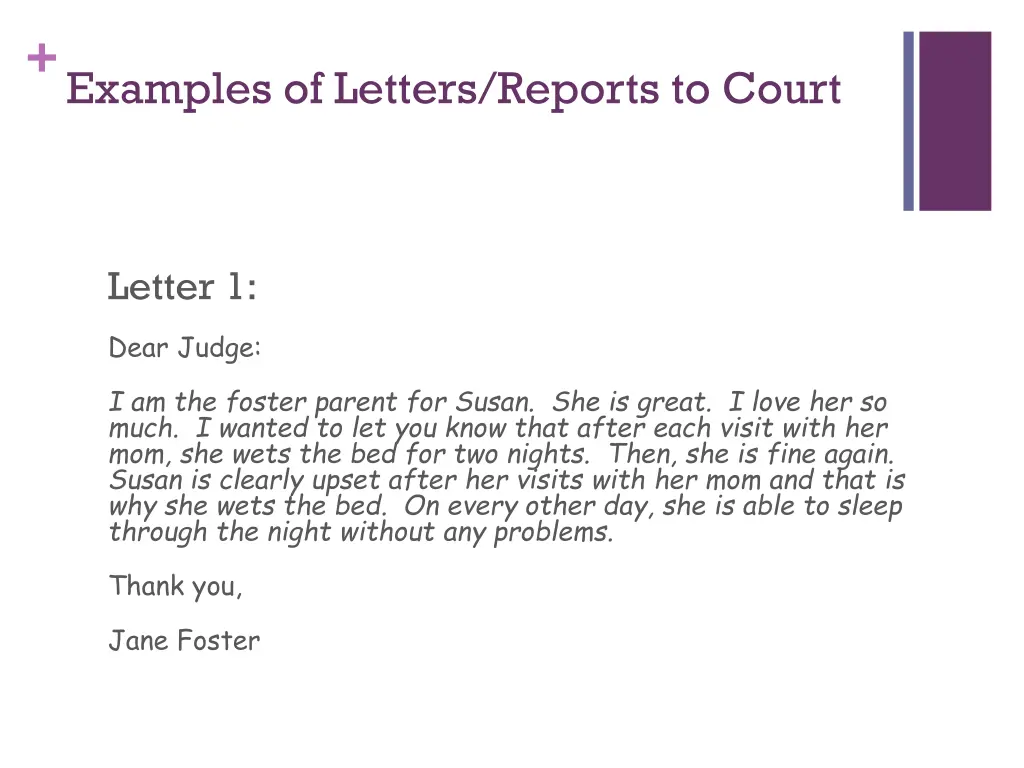 examples of letters reports to court