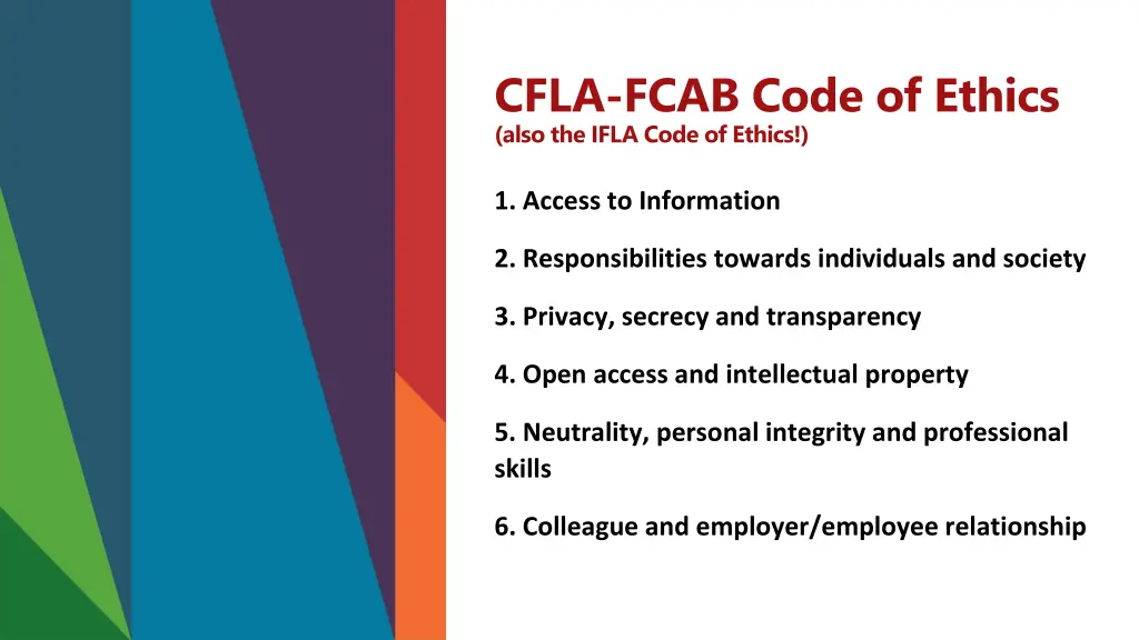 cfla fcab code of ethics also the ifla code