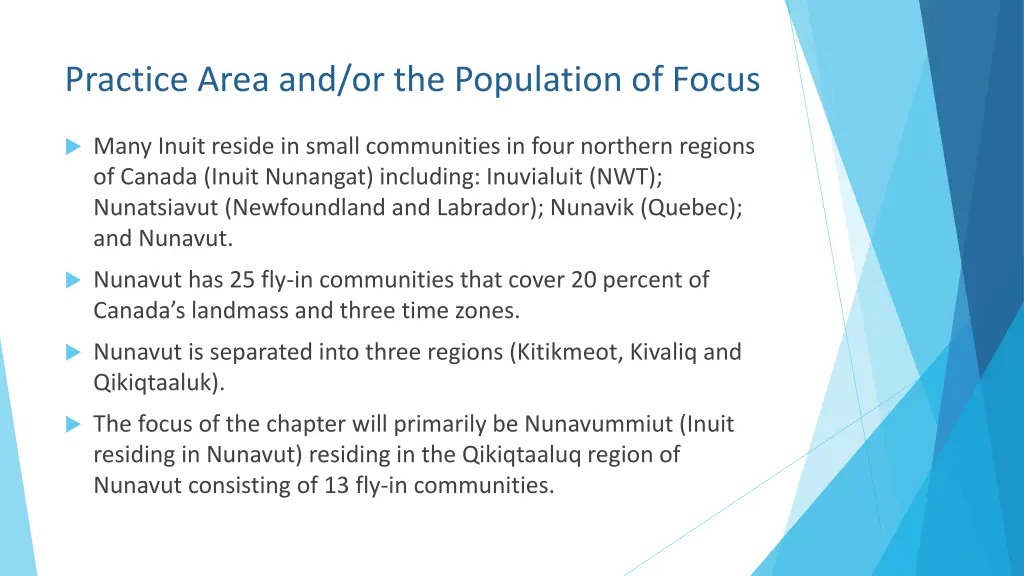 practice area and or the population of focus