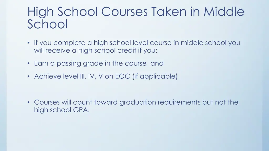 high school courses taken in middle school