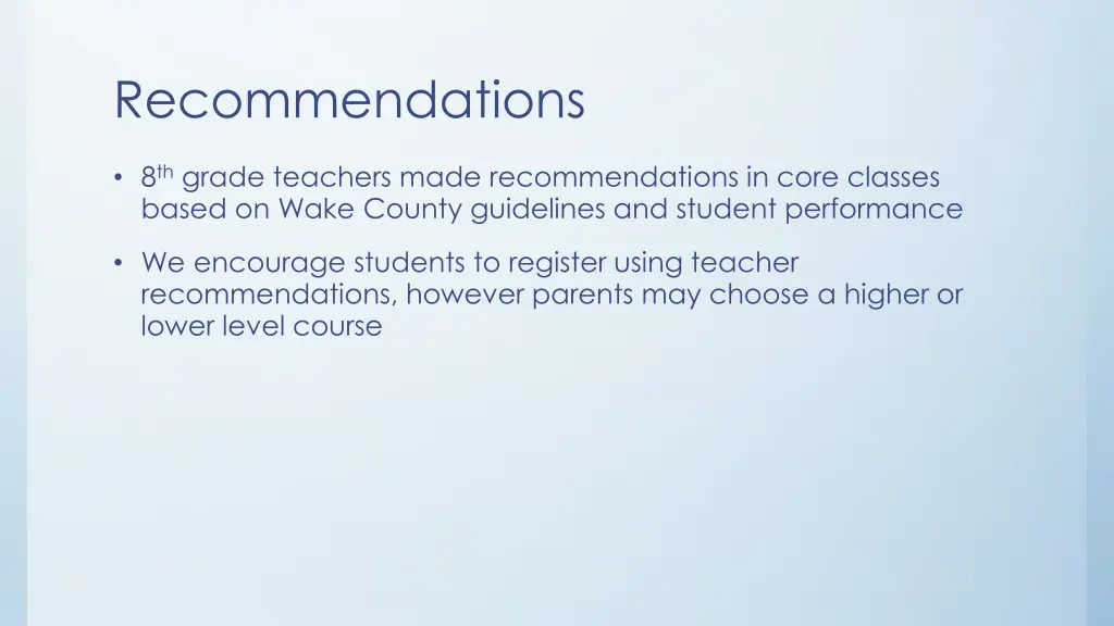 recommendations