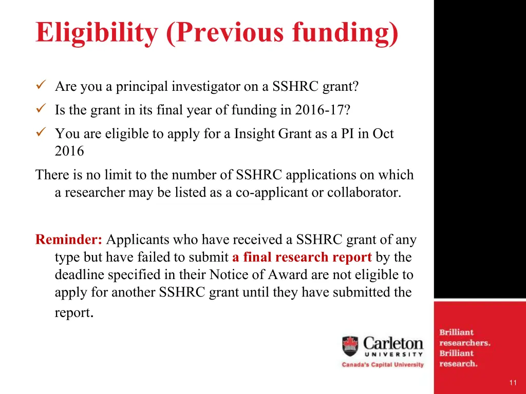 eligibility previous funding