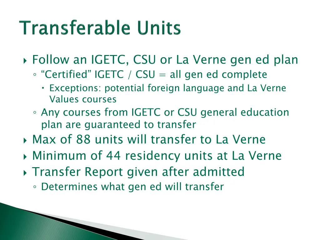 follow an igetc csu or la verne gen ed plan