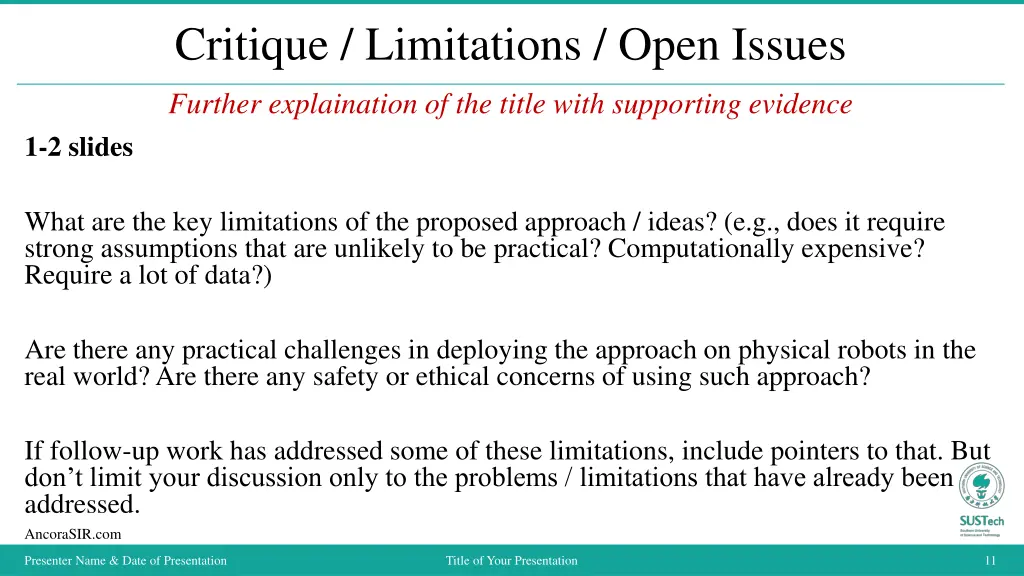 critique limitations open issues