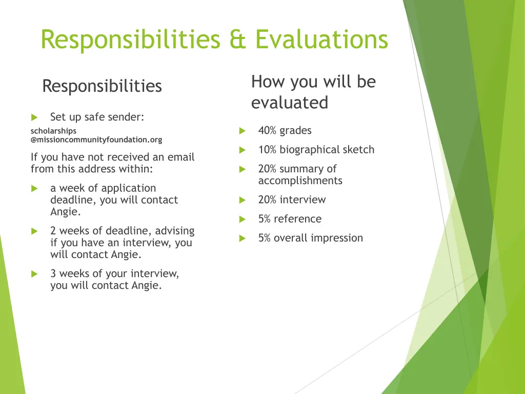 responsibilities evaluations