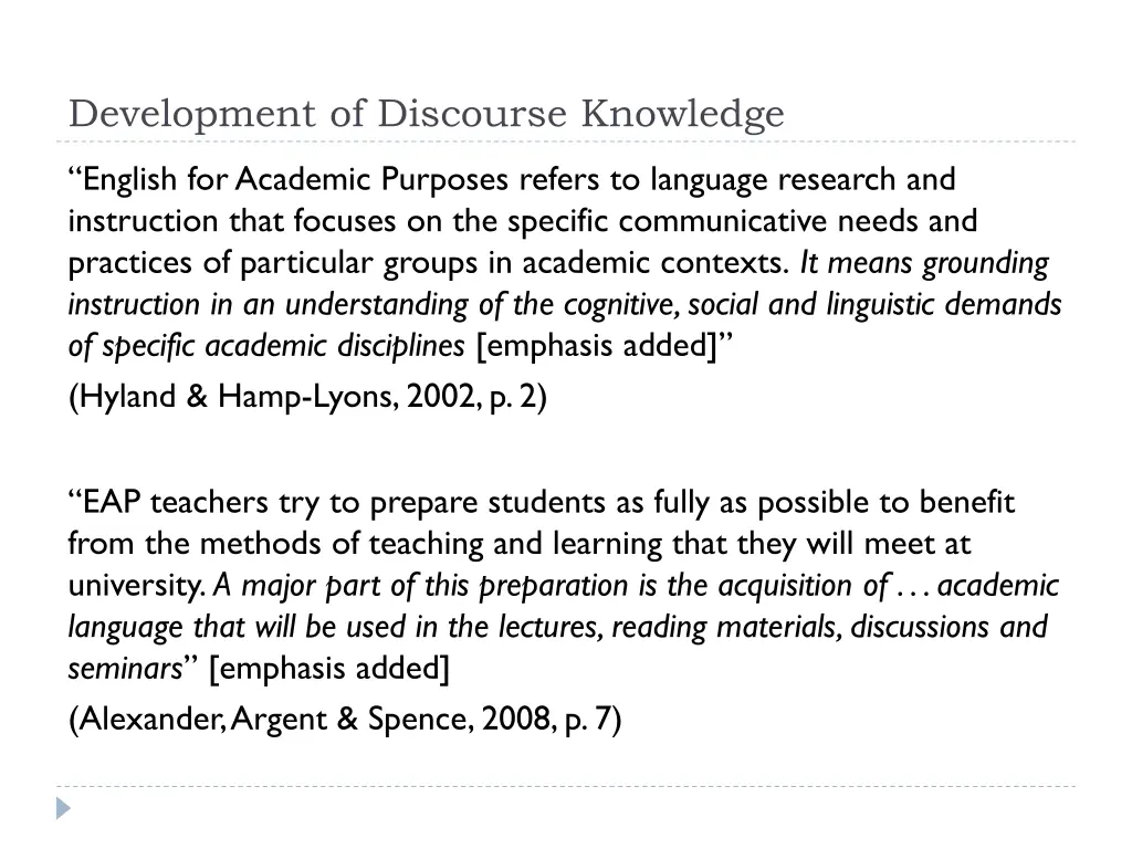 development of discourse knowledge