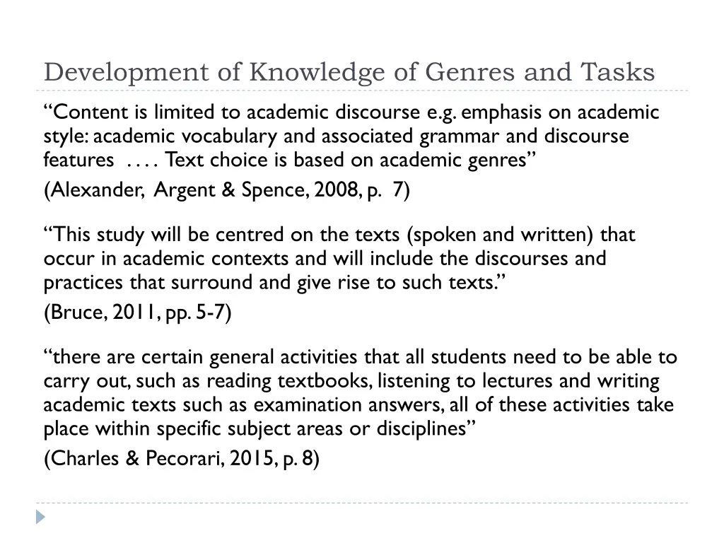 development of knowledge of genres and tasks