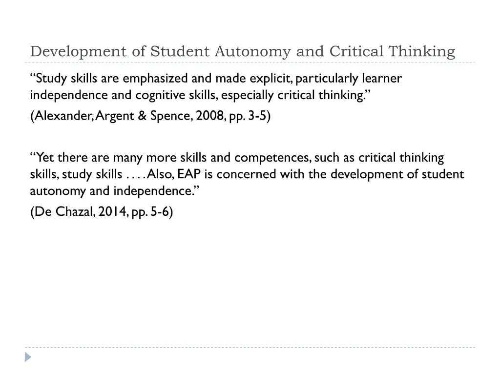 development of student autonomy and critical