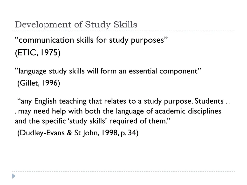 development of study skills