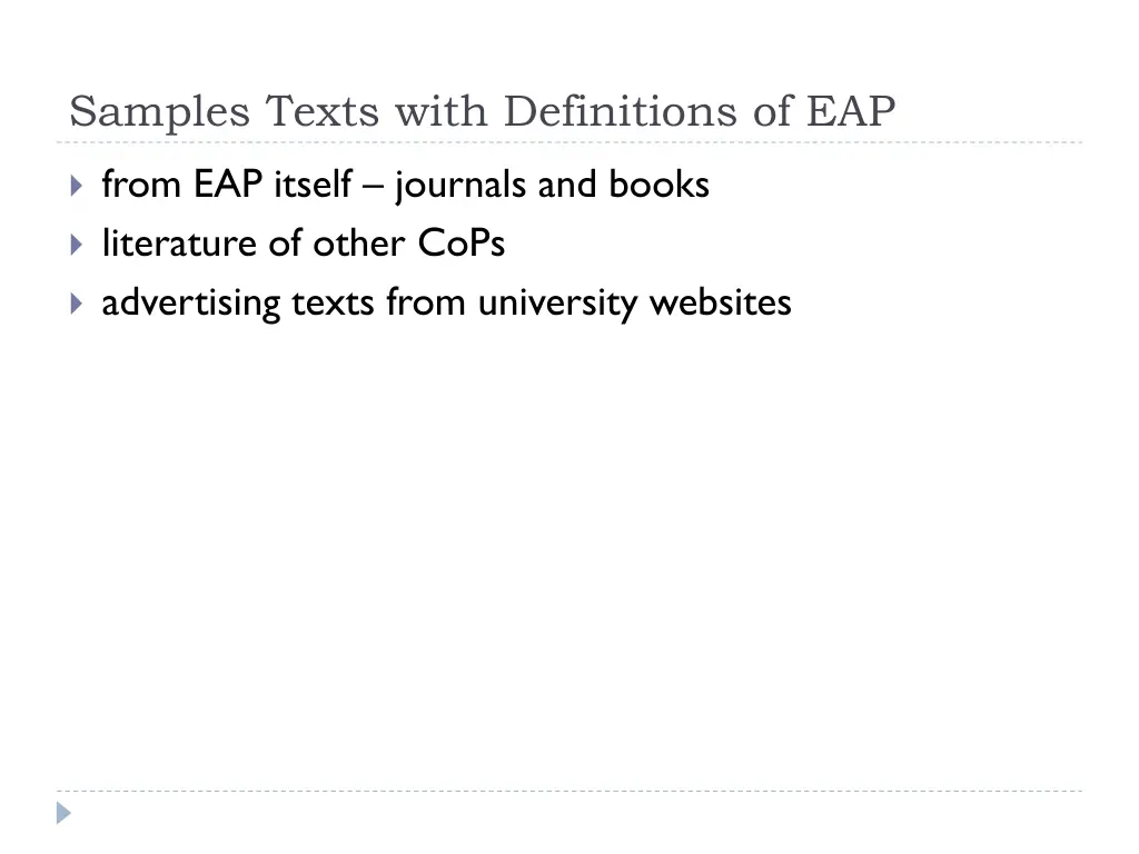samples texts with definitions of eap