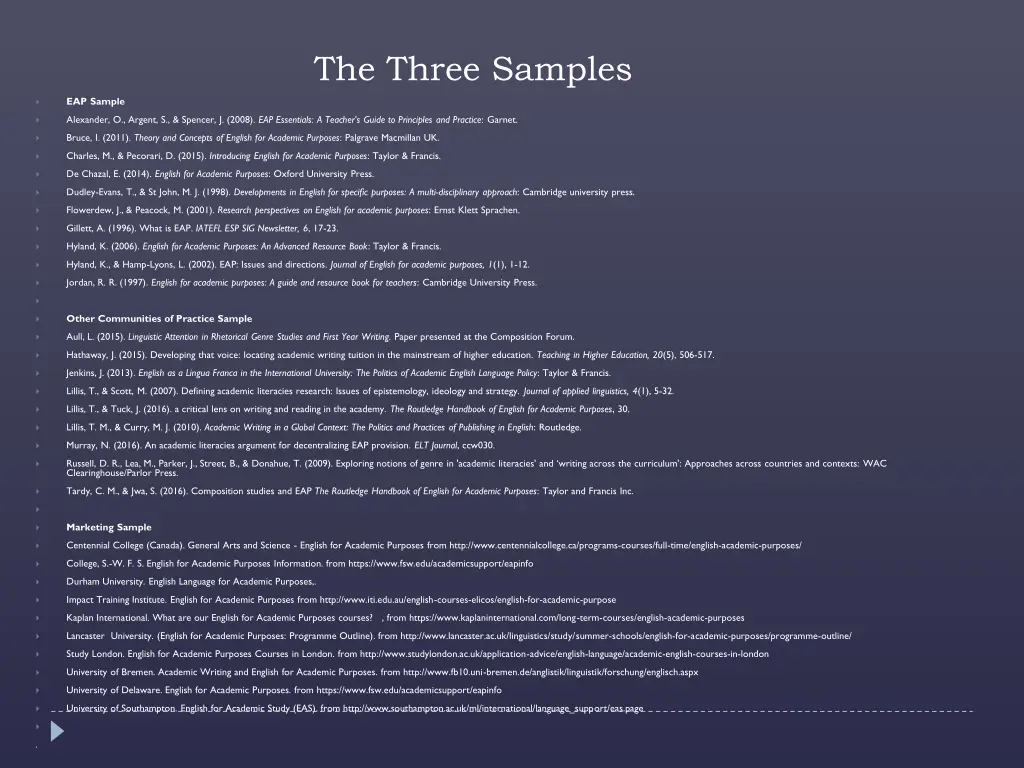 the three samples