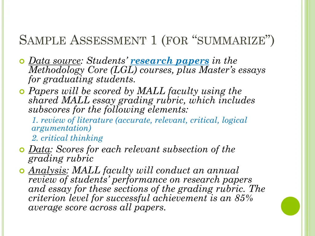 s ample a ssessment 1 for summarize