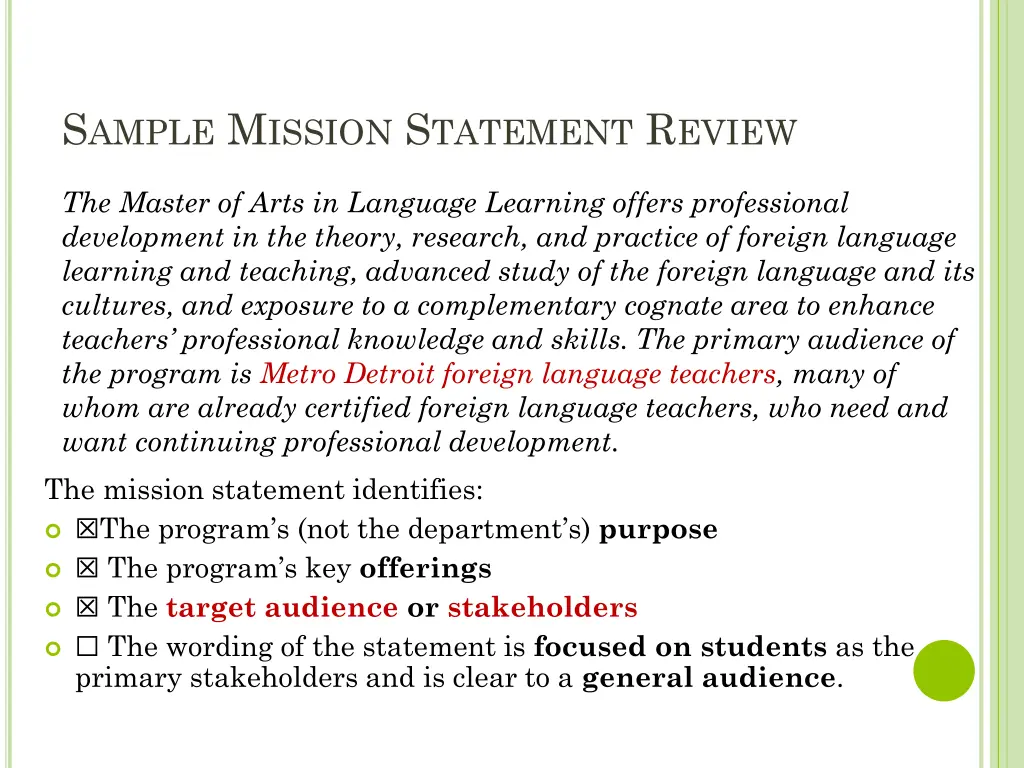 s ample m ission s tatement r eview 2